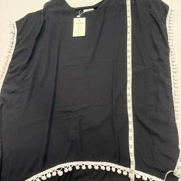 Adreamly Women’s Black Tassel Swimsuit Cover-Up NWT Pom Pom Trim vacation tropic - Picture 3 of 3